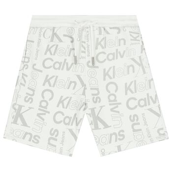 Boys White & Grey Logo Shorts