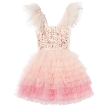 Girls Coral Embellished Tutu Dress