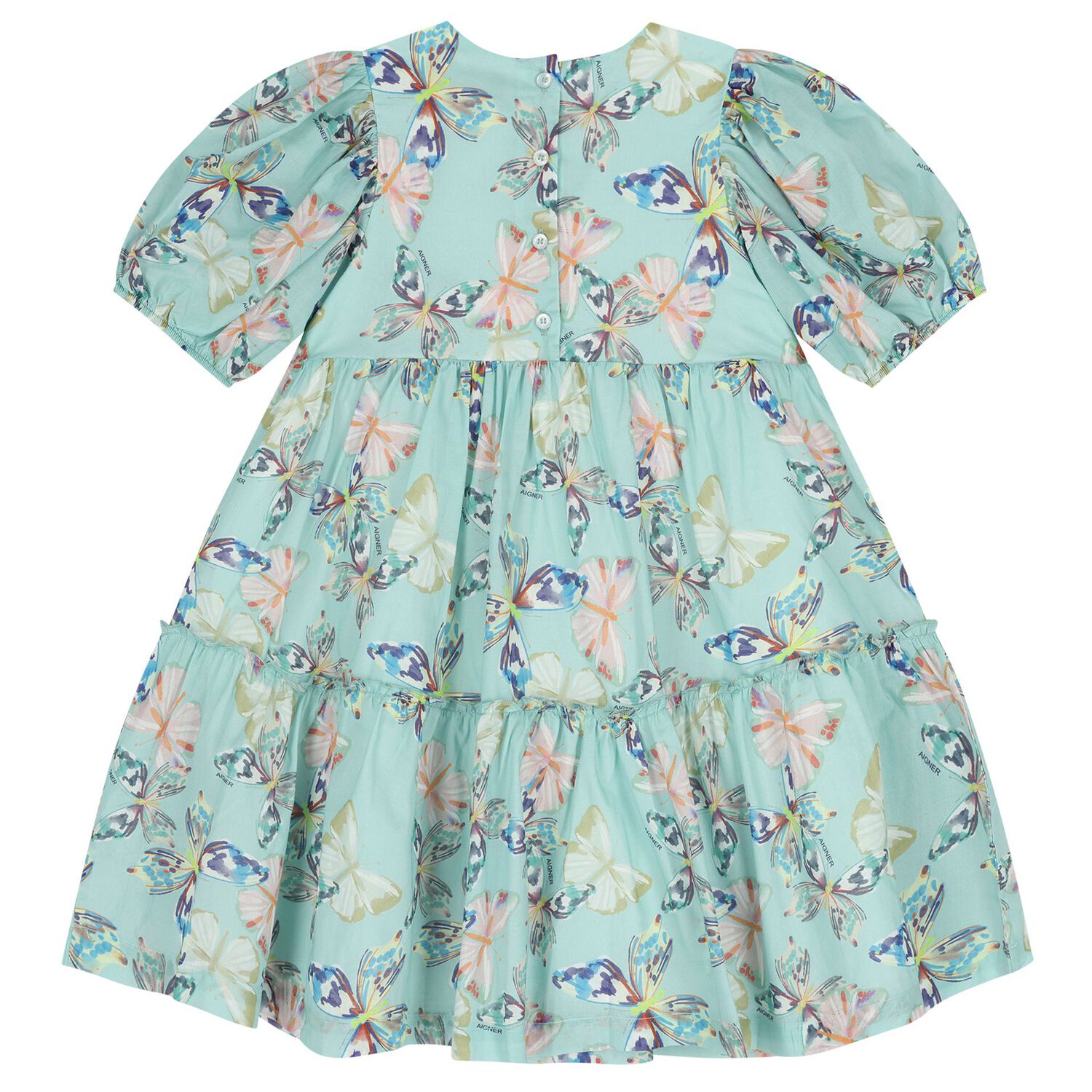 Girls Blue Butterflies Logo Dress , 2, hi-res
