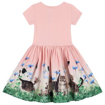 فستان بنات بطبعة قطط باللون الوردى