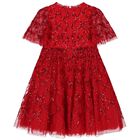 Girls Red Bow Lattice Sequin Tulle Dress, 1, hi-res