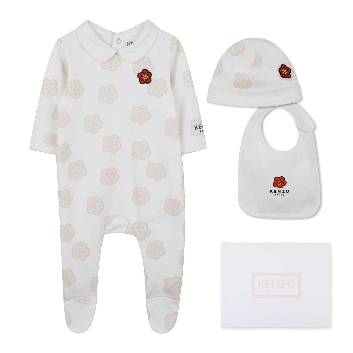 Ivory & Beige Boke Flower Babygrow Gift Set, 1, hi-res