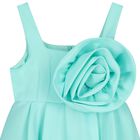 Girls Aqua Satin Floral Applique Dress, 1, hi-res