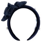 Girls Navy Blue Pearl Velvet Headband, 3, hi-res