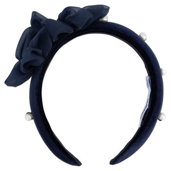 Girls Navy Blue Pearl Velvet Headband