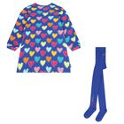 Girls Blue Heart Dress Set, 1, hi-res