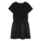 Mini Me Girls Black Logo Rhinestone Dress, 1, hi-res