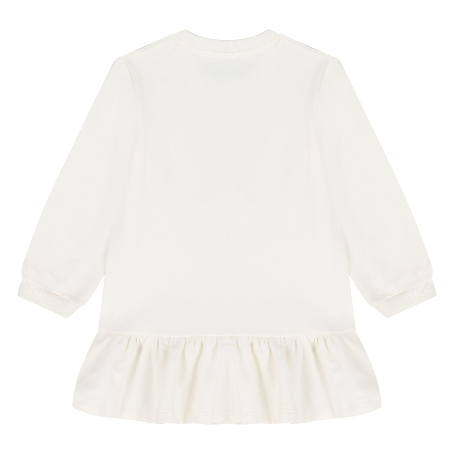 Younger Girls Ivory Teddy Bear Logo Dress , 1, hi-res