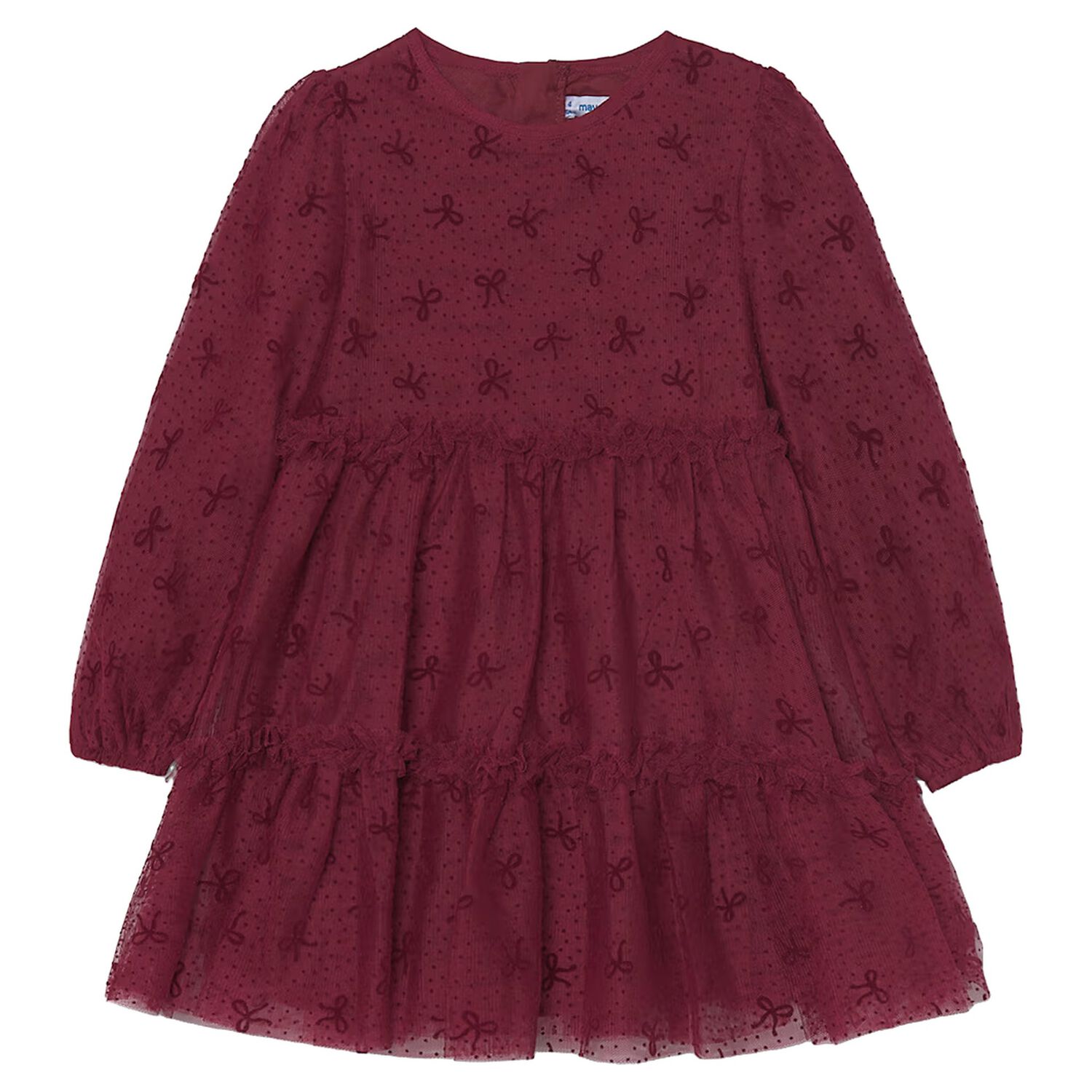 Girls Red Bow & Dot Tulle Dress, 2, hi-res