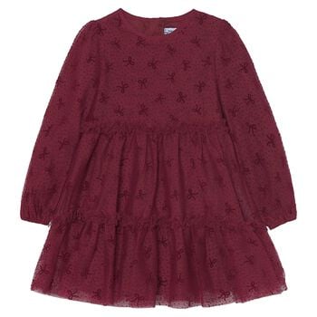 Girls Red Bow & Dot Tulle Dress