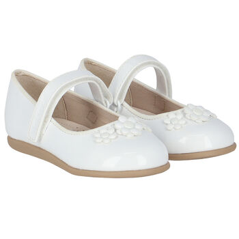 Younger Girls White Patent Flower Ballerina Shoes
