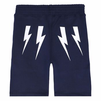 Boys Navy Blue Thunderbolt Bermuda Fleece Shorts