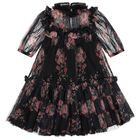 Girls Navy Blue & Pink Floral Tulle Myrtisa Dress, 2, hi-res