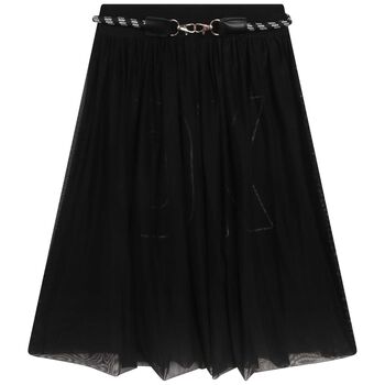 Girls Black Jersey & Mesh Skirt