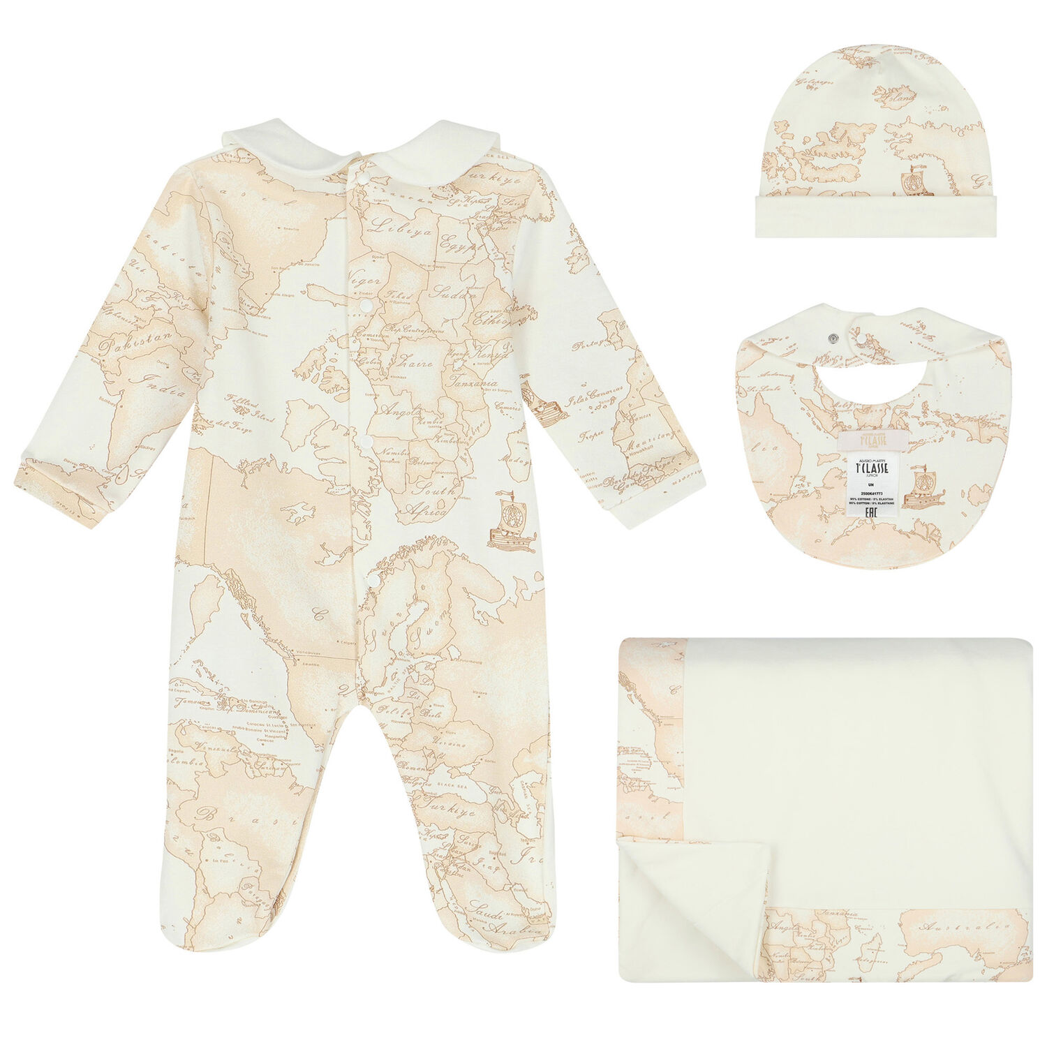 Ivory & Beige Geo Map Babygrow Gift Set, 2, hi-res image number null