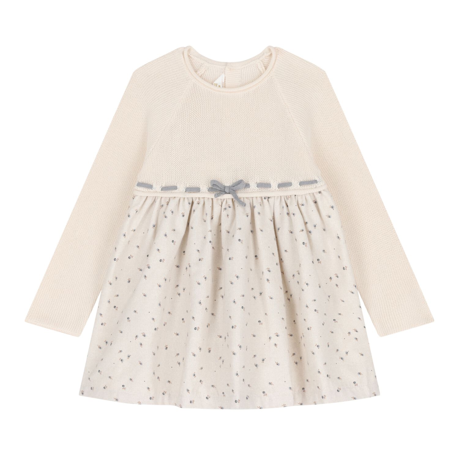 Baby Girls Ivory Knitted Dress, 1, hi-res