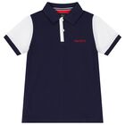 Boys Navy Blue & White Logo Polo Shirt, 1, hi-res