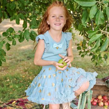 Girls Blue & Gold Hearts Tulle Skirt