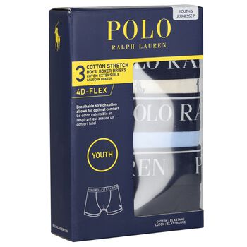 Boy Ivory, Blue  & Navy Blue Logo Boxer Shorts ( 3-Pack )