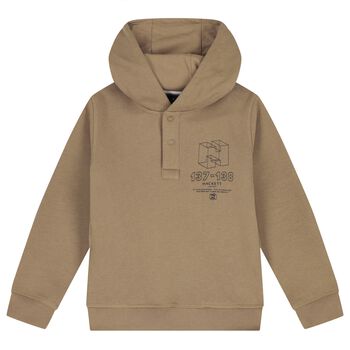 Boys Beige Logo Hooded Top