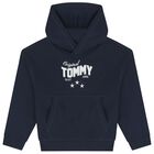 Girls Navy Blue Logo Hooded Top, 1, hi-res
