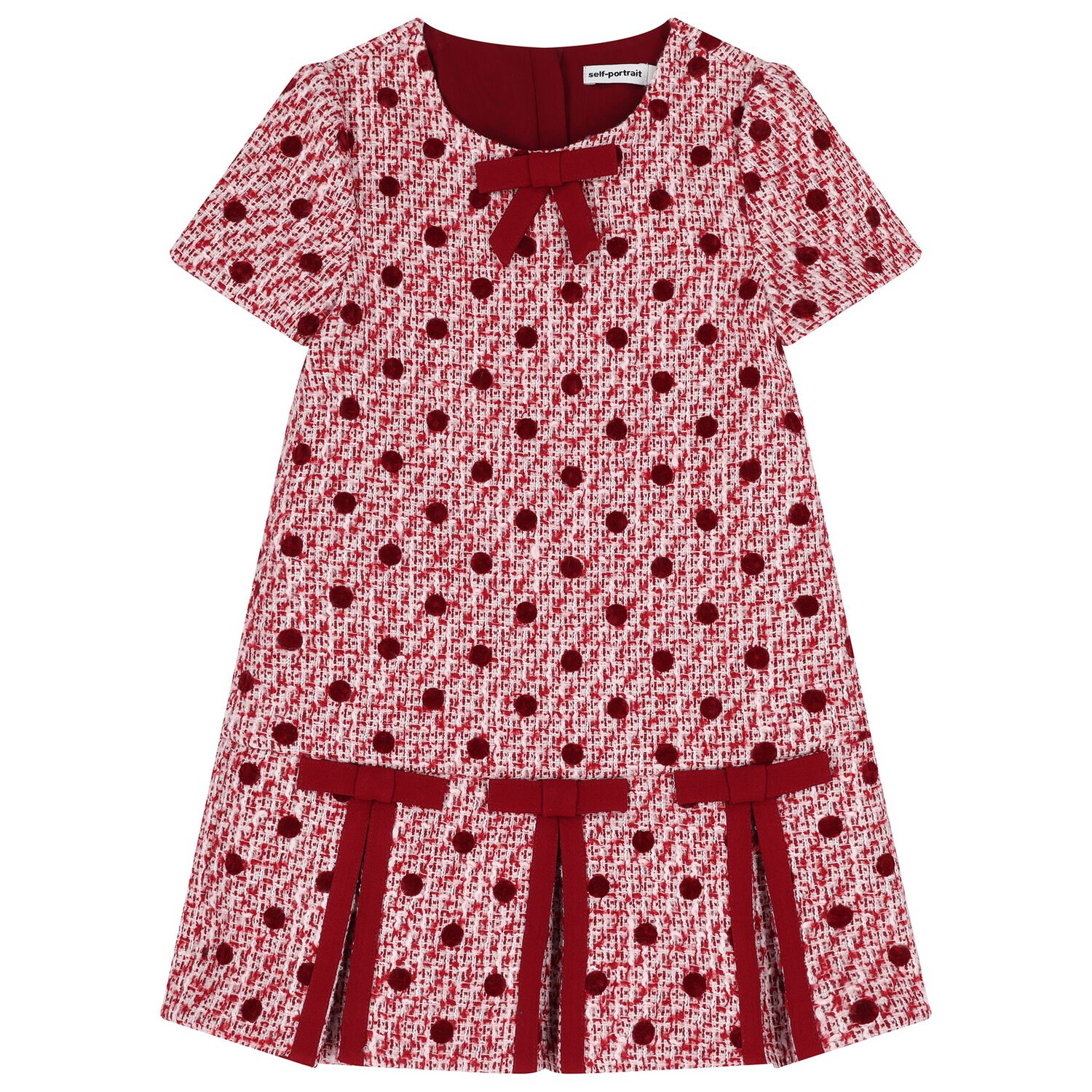 Girls Burgundy & White Tweed Dress, 1, hi-res