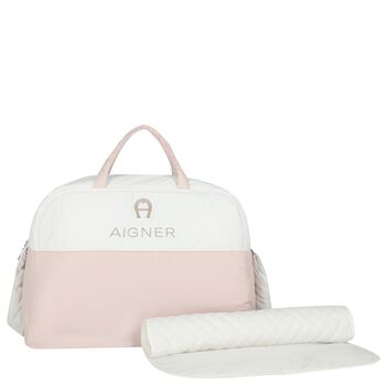 White & Pink Logo Baby Changing Bag