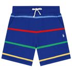 Boys Blue Logo Striped Shorts, 1, hi-res