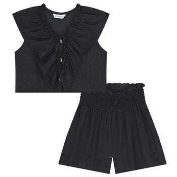 Girls Black Ruffled Shorts Set