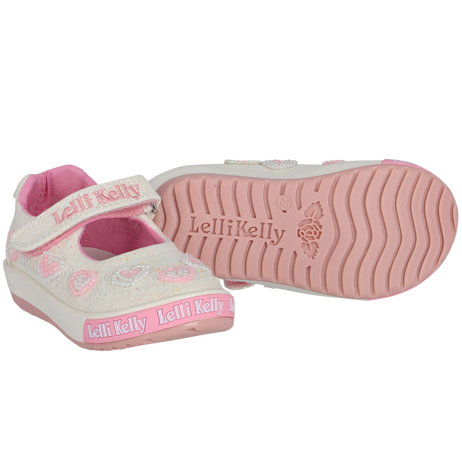 حذاء بنات بالشعار مزين باللون العاجي, 1, hi-res