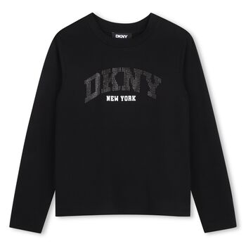 Girls Black Embellished Logo Long Sleeve Top