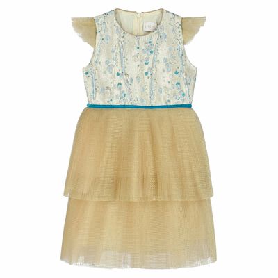 Girls Gold & Turquoise Special Occasion Tulle Dress