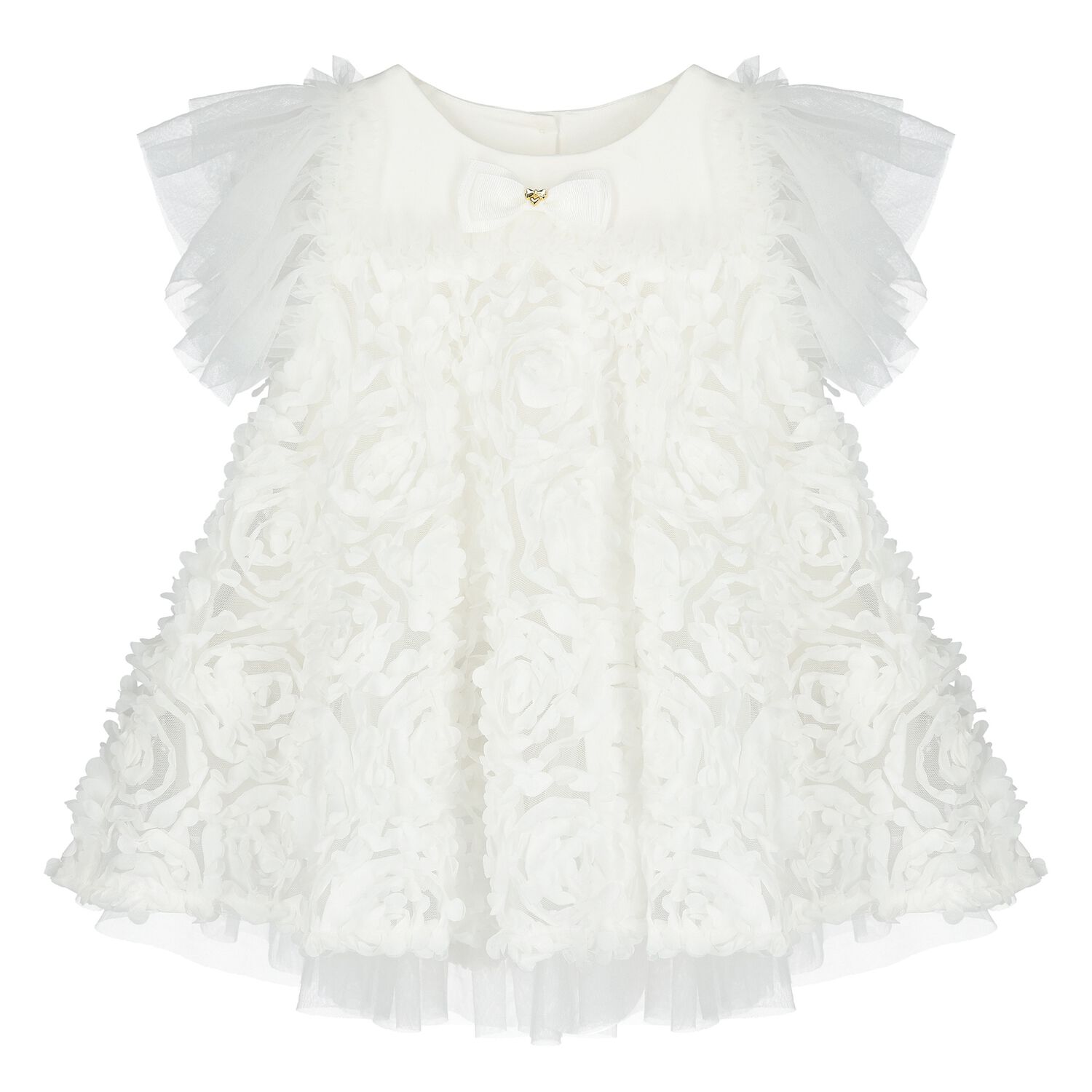 Baby Girls White Ruffled Tulle Dress, 1, hi-res