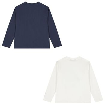 Boys White & Navy Blue Long Sleeve Top
