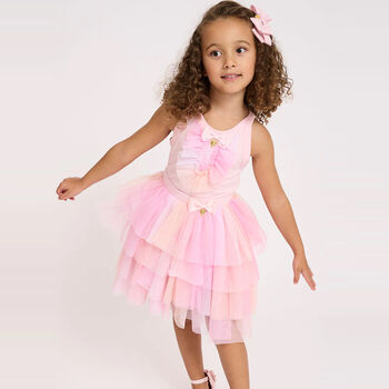 Girls Pink Tulle Ruffle Top