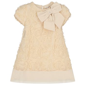 Girls Beige Bow Ruffled Tulle Dress