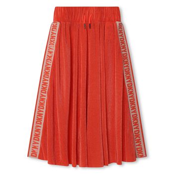 Girls Orange Plissé Logo Skirt