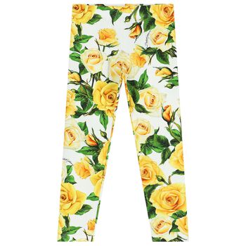 Girls Yellow & White Floral Leggings