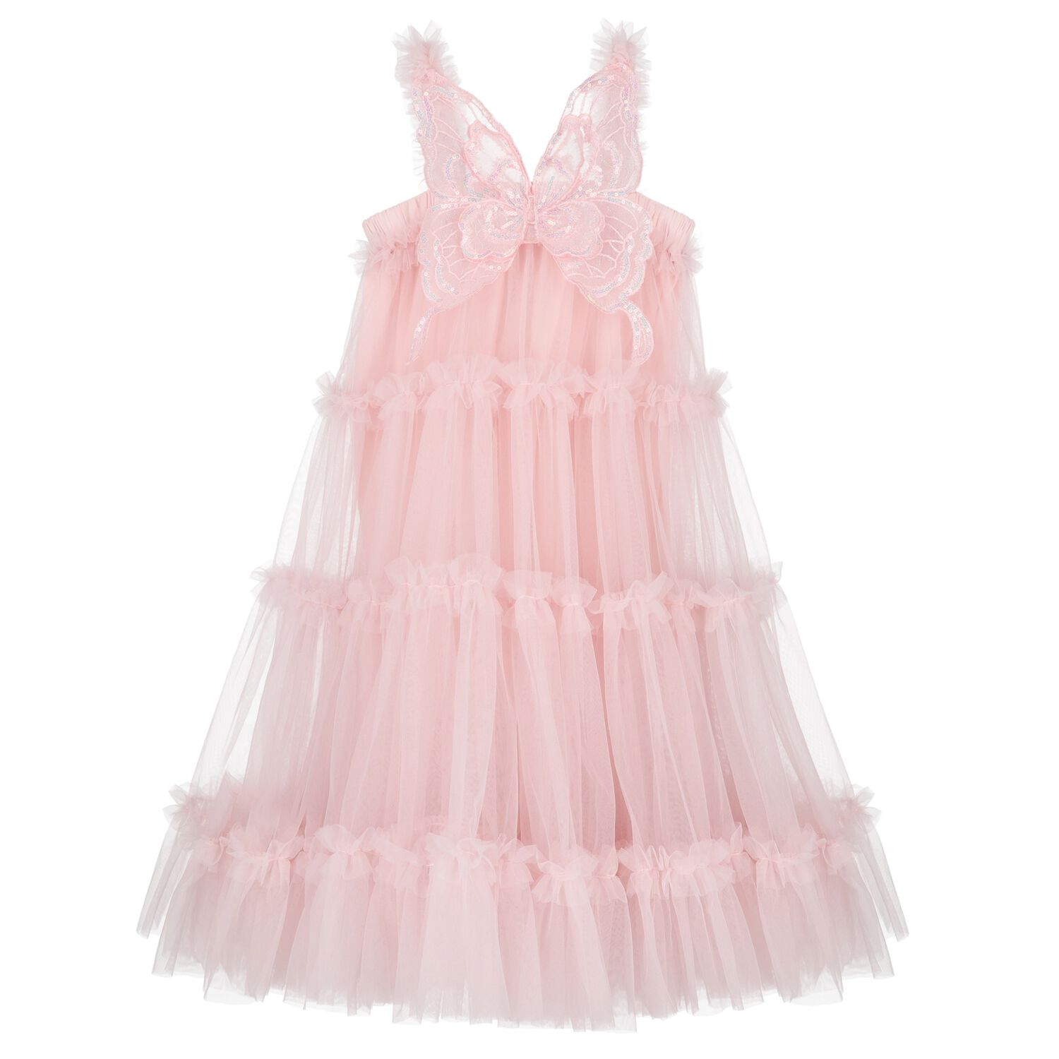 Girls Pink Butterfly Tulle Dress, 1, hi-res image number null