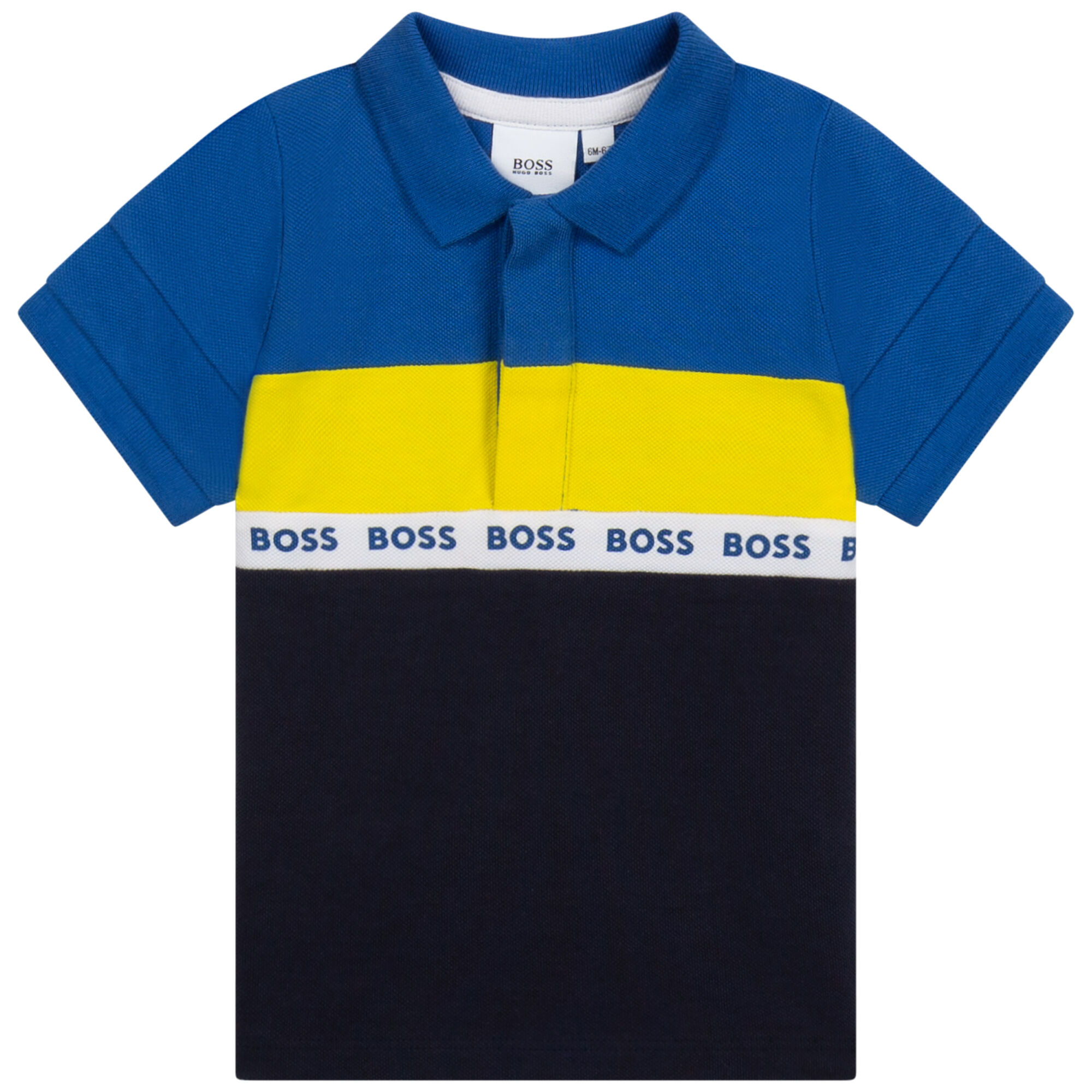 BOSS Younger Boys Blue Yellow Navy Logo Polo Shirt Junior Couture Bahrain