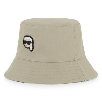 Baby Boys Beige & White Ikonik Karl Reversible Bucket Hat