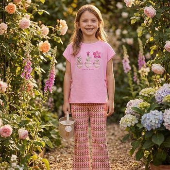 Girls Pink Flower Leggings Set