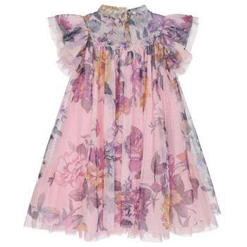 Girls Pink & Purple Floral Tulle Dress