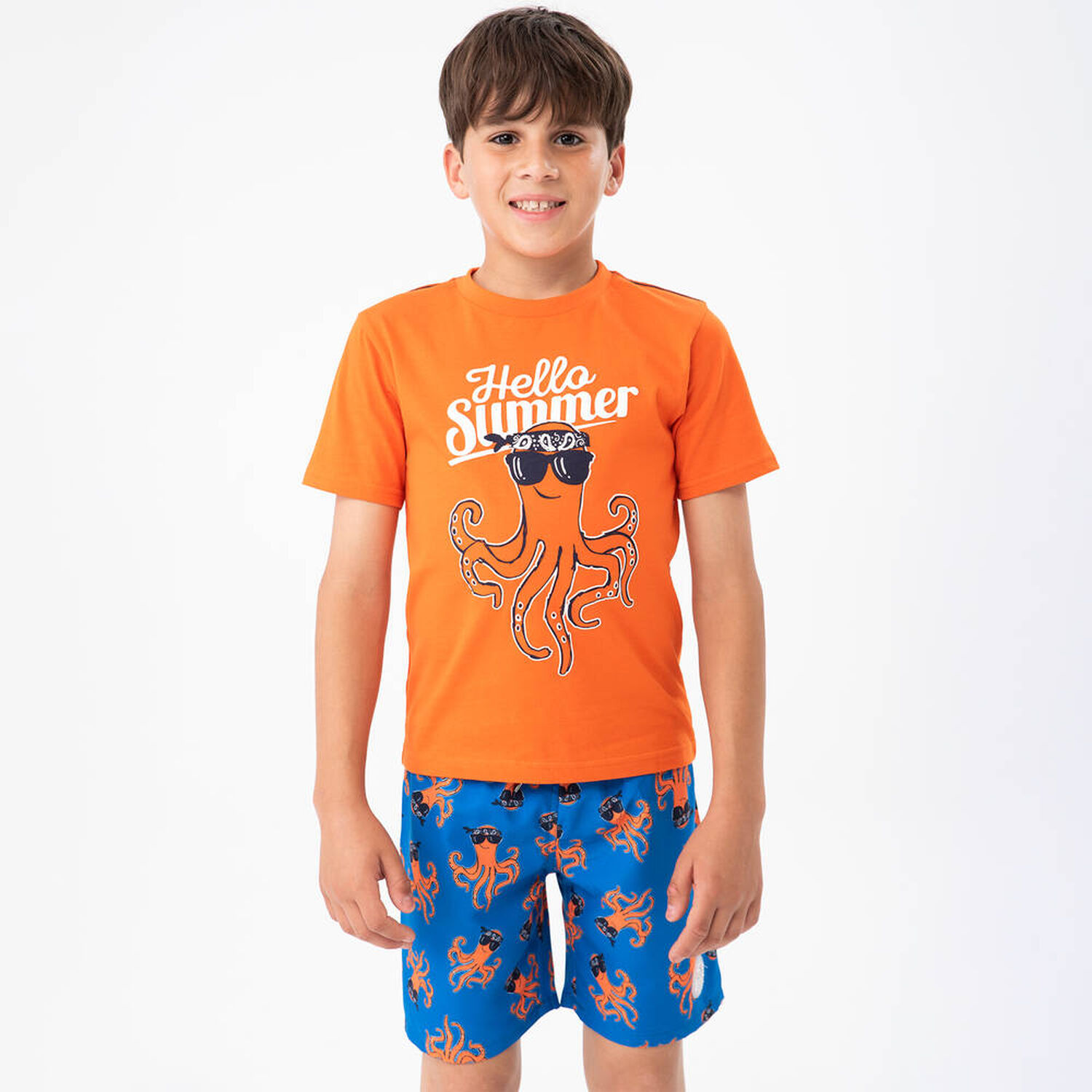 Boys Blue Octopus Swim Shorts, 1, hi-res