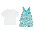 Baby Boys White & Green Dungaree Set , 1, hi-res