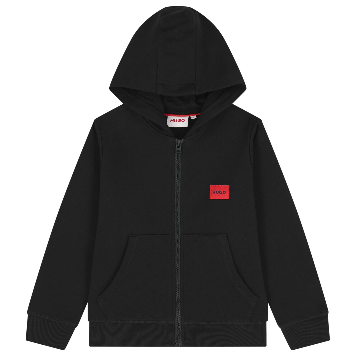 Boys Black Logo Hooded Zip Up Top, 1, hi-res