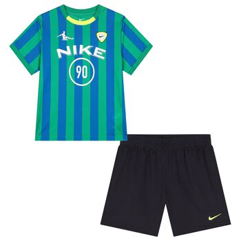 Boys Green & Black Goal Mode Shorts Set