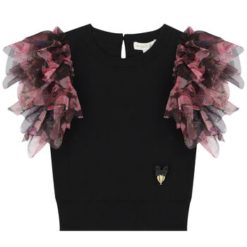 Girls Black Tulle Knitted Top