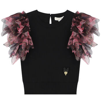 Girls Black Tulle Knitted Top 