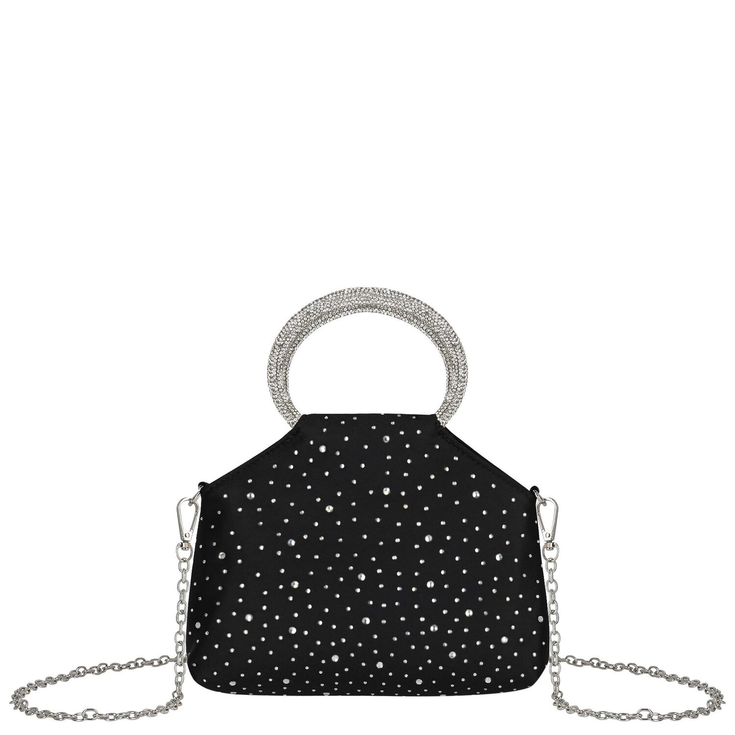 Girls Black Rhinestone Embellished Handbag ( 23cm ), 2, hi-res